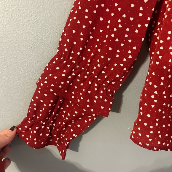 Allegra K Red Blouse with White Heart Pattern NWOT - Picture 2 of 6